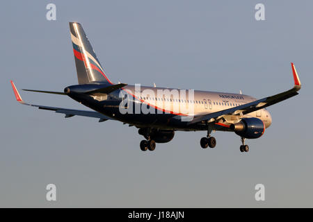 SHEREMETYEVO, MOSCOW REGION, RUSSIA - JULY 13, 2015: Aeroflot Airbus A320 VQ-BRV with sharklets landing at Sheremetyevo international airport. Stock Photo