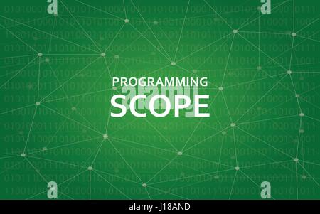 Programming scope concept illustration white text illustration with green constellation map as background Stock Vector