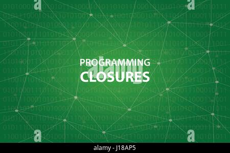 Programming closures concept illustration white text illustration with green constellation map as background Stock Vector