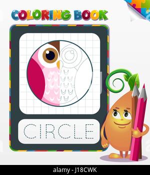 Half colored geometric form, the coloring book to educate preschool kids , the kid educational game to color the colorless half by sample. Stock Vector