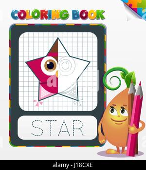 Half colored geometric form, the coloring book to educate preschool kids , the kid educational game to color the colorless half by sample. Stock Vector
