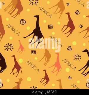 Seamless pattern with colorful giraffes on yellow background Stock Vector