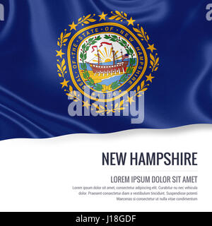 Flag of U.S. state New Hampshire waving on an isolated white background. State name and the text area for your message. Stock Photo