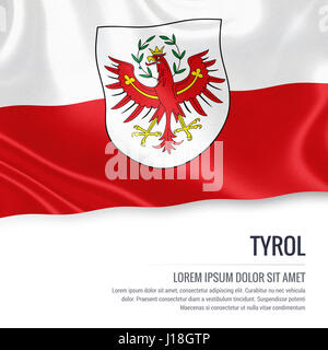 Flag of Austrian state Tyrol waving on an isolated white background. State name and the text area for your message. Stock Photo