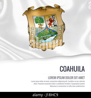 Flag of Mexican state Coahuila waving on an isolated white background. State name and the text area for your message. Stock Photo