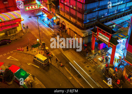 Hong Kong, Hong Kong - March 11, 2017: entrance of the Temple Street with unidentified people. The street is known for its night market and as one of  Stock Photo