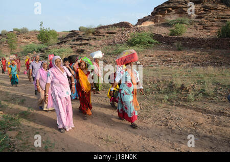 Women walking padyatra jodhpur rajasthan, india, asia Stock Photo