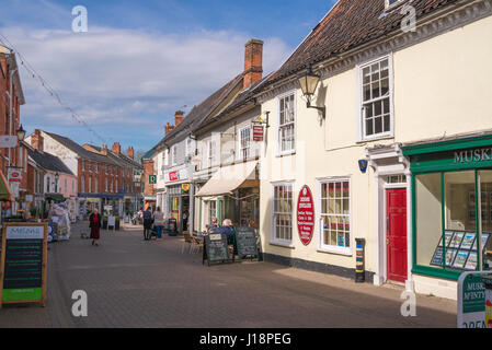 Halesworth Suffolk, view of the Thoroughfare, the main shopping street in the centre of the rural Suffolk town of Halesworth, England UK Stock Photo