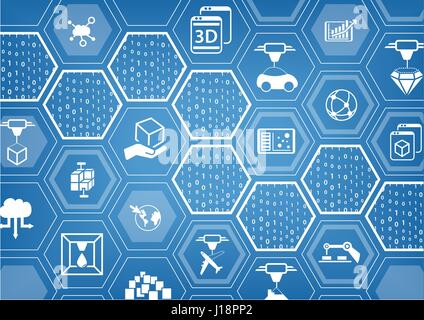 3D Print concept blue background as vector illustration Stock Vector