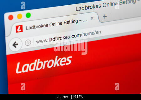 LONDON, UK - APRIL 13TH 2017: The official homepage of the Ladbrokes betting website, on 13th April 2017. Stock Photo