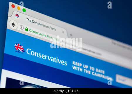 LONDON, UK - APRIL 13TH 2017: The official homepage of the Conservative Party, on 13th April 2017. Stock Photo