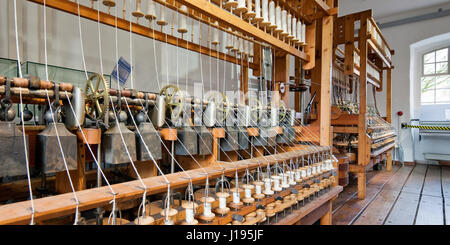 Industrial Museum Cromford, machine with cotton is processed to yarn, textile factory, Ratingen, North Rhine-Westphalia, Germany Stock Photo