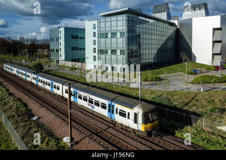 Biomedical - MRC Molecular Biology Lab / Train - A London to Cambridge Train  passes the MRC Laboratory of Molecular Biology, Cambridge UK. Stock Photo