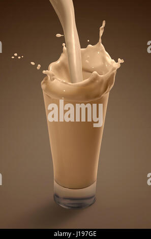 Splash of Pouring Chocolate Milkshake in Glass Stock Photo