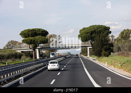 The autostrade, or motorway, A-12 near Civitavecchia, Italy. Stock Photo