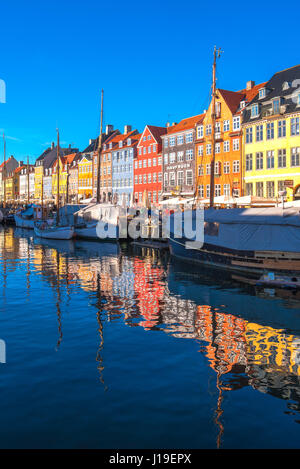COPENHAGEN, DENMARK - MARCH 11, 2017: Copenhagen Nyhavn district. Nyhavn was constructed by King Christian V from 1670 to 1673, dug by Swedish prisone
