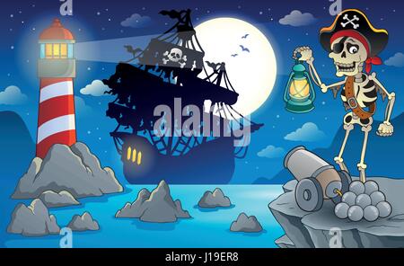 Night pirate scenery 2 - eps10 vector illustration. Stock Vector