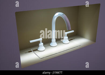 Metal mixer in white plastic coating in the store window Stock Photo