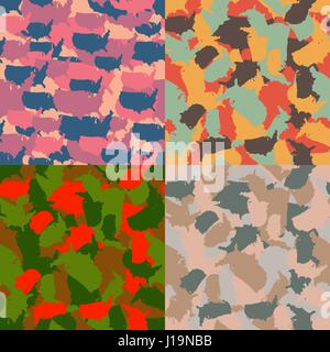 Set of USA shape camo seamless pattern. Colorful America urban camouflage. Vector fabric textile print design. Stock Vector