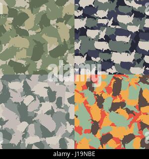 Set of USA shape camo seamless pattern. Colorful America urban camouflage. Vector fabric textile print design. Stock Vector