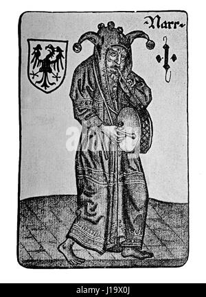 German Tarot XV century: the Fool (with tambourine) Stock Photo