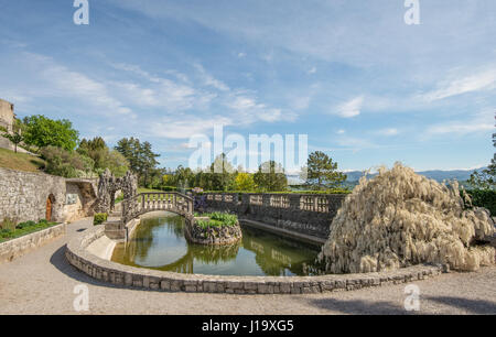 Scenic green Ferraris garden in small karst village of Stanjel in Slovenia Stock Photo