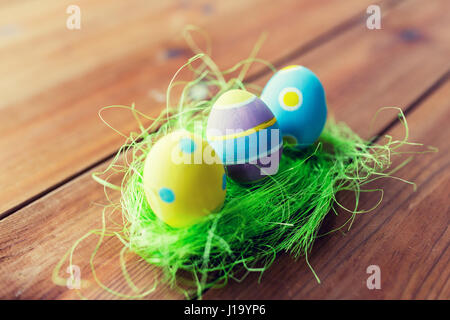close up of colored easter eggs and grass Stock Photo
