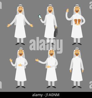 Cartoon images set of arab man in traditional arabic clothing isolated vector illustration Stock Vector