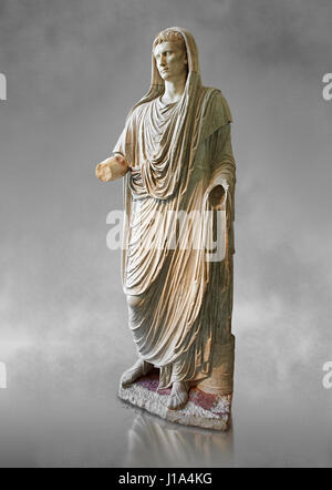 Roman statue of Augustus as Pontifex Maximus, circa 17-14 BC.  This statue of Augustus was typical of the approved style that Augustus used to control Stock Photo