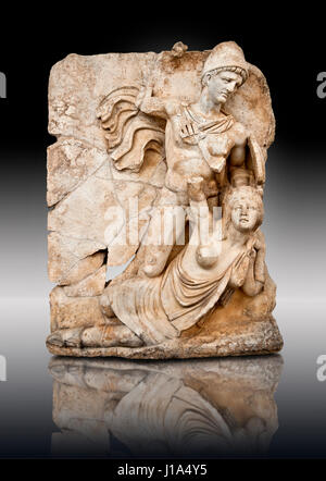 Photo of Roman releif sculpture of Emperor Claudius About to vanquish Britanica, South Building, Rooms 1-3, Aphrodisias Museum, Aphrodisias, Turkey. N Stock Photo