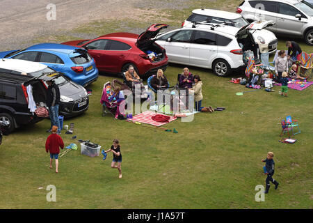 Family picnic in Carding Mill Valley in Shropshire Uk Stock Photo