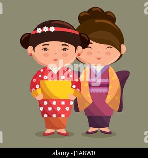 cute japanese girls group kawaii style Stock Vector