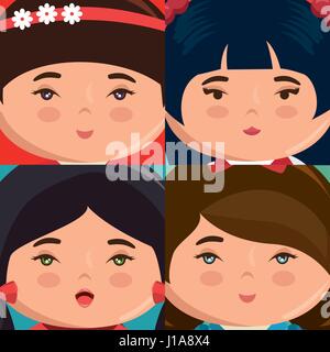 cute japanese girls group kawaii style Stock Vector