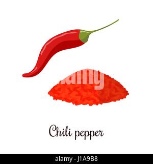 Chili pepper and powder realistic style isolated Stock Vector