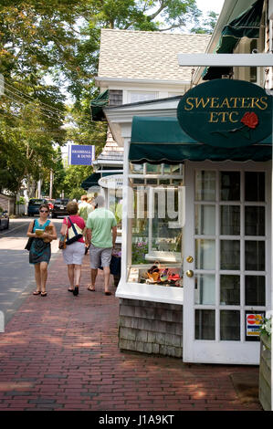 Edgartown, Massachusetts (Martha's Vineyard).    Shoppers along Winter Street. Stock Photo