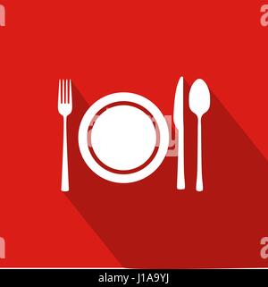 Restaurant Flat Icon With Red Background, Vector, Illustration Stock Vector