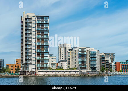 Modern Apartment Blocks in the recently re-developed Cardiff Bay, south Wales Stock Photo