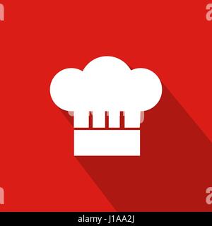 Chef Hat Flat Icon With Red Background, Vector, Illustration Stock Vector