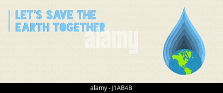 Earth day paper cut social media header for water and environment care with powerful quote. EPS10 vector. Stock Vector