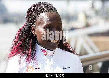 London, UK. 19th Apr, 2017. Florence Kiplagat (KEN). Photocall with the Elite Women runners ahead of the Virgin Money London Marathon which takes place on 23 April 2017. Credit: Bettina Strenske/Alamy Live News Stock Photo