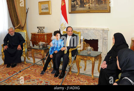 Cairo, Egypt. 19th Apr, 2017. Egyptian President Abdel Fattah al-Sisi, meets with the martyr Ahmed Salah Eddin Malik, in Cairo, Egypt, on April 19, 2017 Credit: Egyptian President Office/APA Images/ZUMA Wire/Alamy Live News Stock Photo