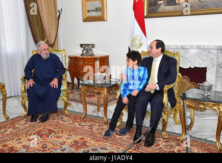 Cairo, Egypt. 19th Apr, 2017. Egyptian President Abdel Fattah al-Sisi, meets with the martyr Ahmed Salah Eddin Malik, in Cairo, Egypt, on April 19, 2017 Credit: Egyptian President Office/APA Images/ZUMA Wire/Alamy Live News Stock Photo