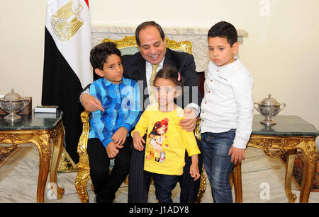 Cairo, Egypt. 19th Apr, 2017. Egyptian President Abdel Fattah al-Sisi, meets with the martyr Ahmed Salah Eddin Malik, in Cairo, Egypt, on April 19, 2017 Credit: Egyptian President Office/APA Images/ZUMA Wire/Alamy Live News Stock Photo