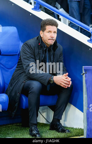 Leicester, UK. 18th Apr, 2017. Diego Simeone (Atletico) Football/Soccer : Atletico Madrid manager Diego Simeone during the UEFA Champions League Quarter-final match between Leicester City and Atletico Madrid at King Power Stadium in Leicester, England . Credit: AFLO/Alamy Live News Stock Photo