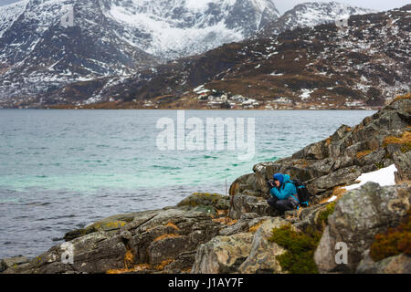 The photographer take a picture of Lofoten islands in winter Stock Photo
