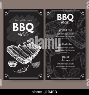 Vintage grill restaurant menu template with hand drawn sketch Stock Vector