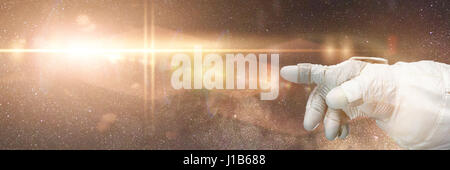 astronaut pointing to a bright star in front of the Milky Way galaxy (3d illustration, background banner, elements of this image are furnished by NASA Stock Photo