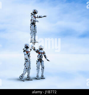 Cyborgs lifting pointing cyborg Stock Photo