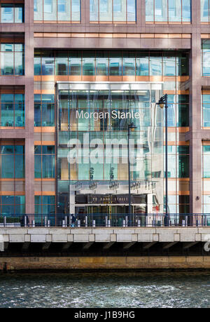 Morgan Stanley financial services bank entrance to their office building in Canary Wharf, Docklands, London, England Stock Photo