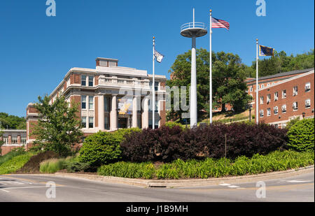 Oglebay Hall and downtown buildings of campus of West Virginia University in Morgantown, West Virginia, USA Stock Photo